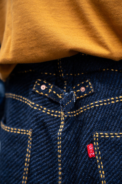 Hand Stitched Rigid Denim Knit Pants