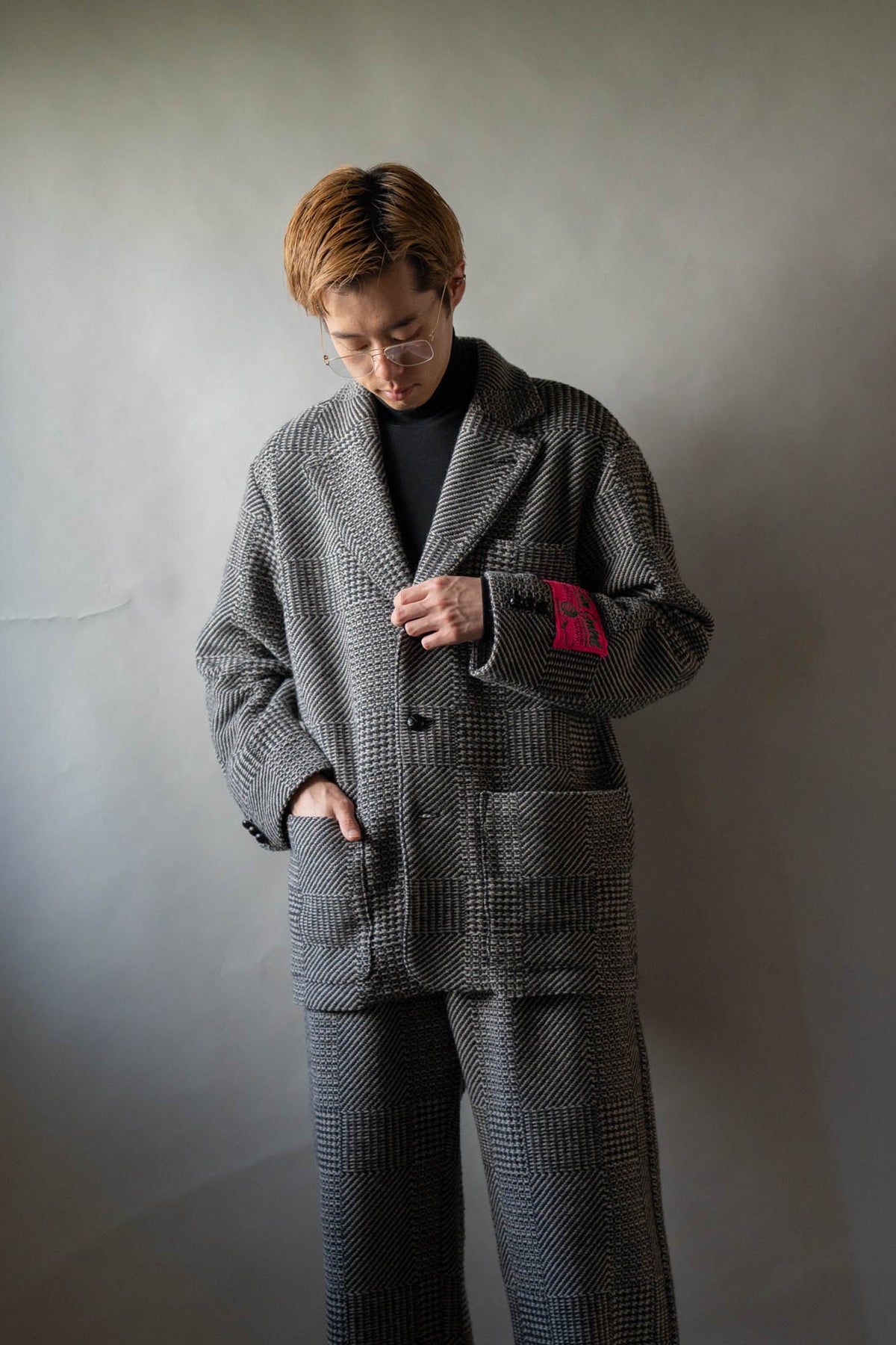 Knitted Tweed Check Tailored Jacket