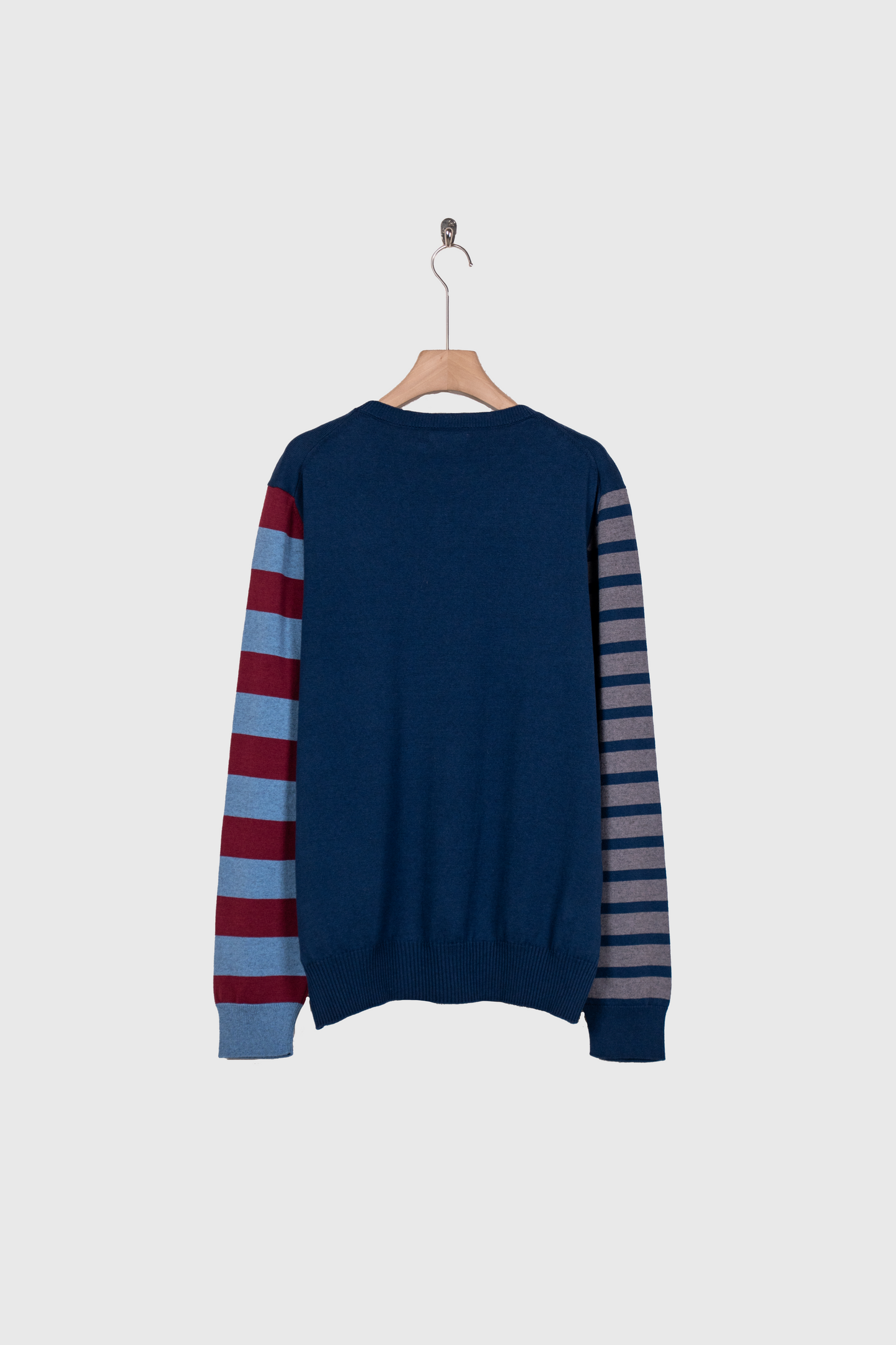 COTTON CASHMERE BORDER SLEEVE SWEATER