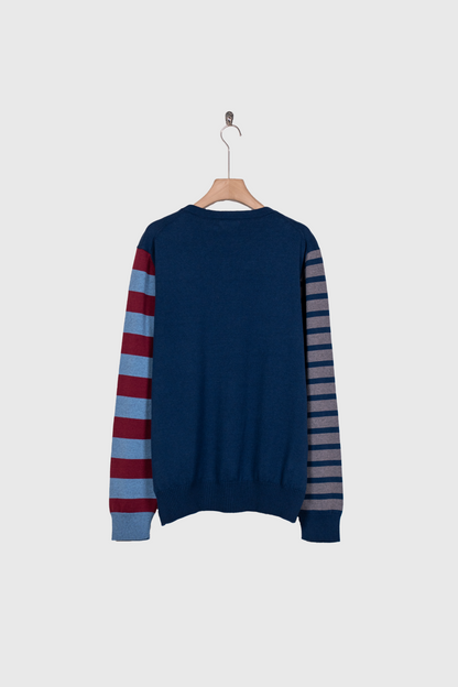 COTTON CASHMERE BORDER SLEEVE SWEATER