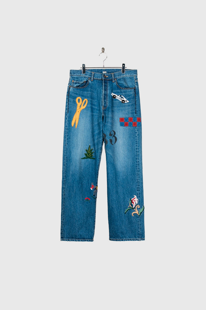 Hand-Embroidered Denim Pants