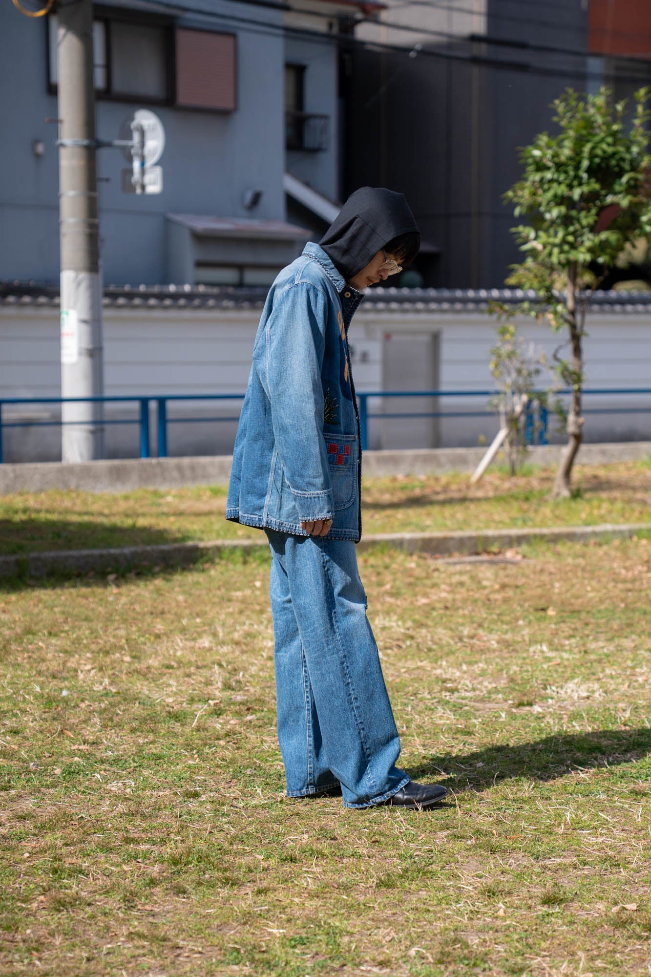 Hand-Embroidered Denim Pants