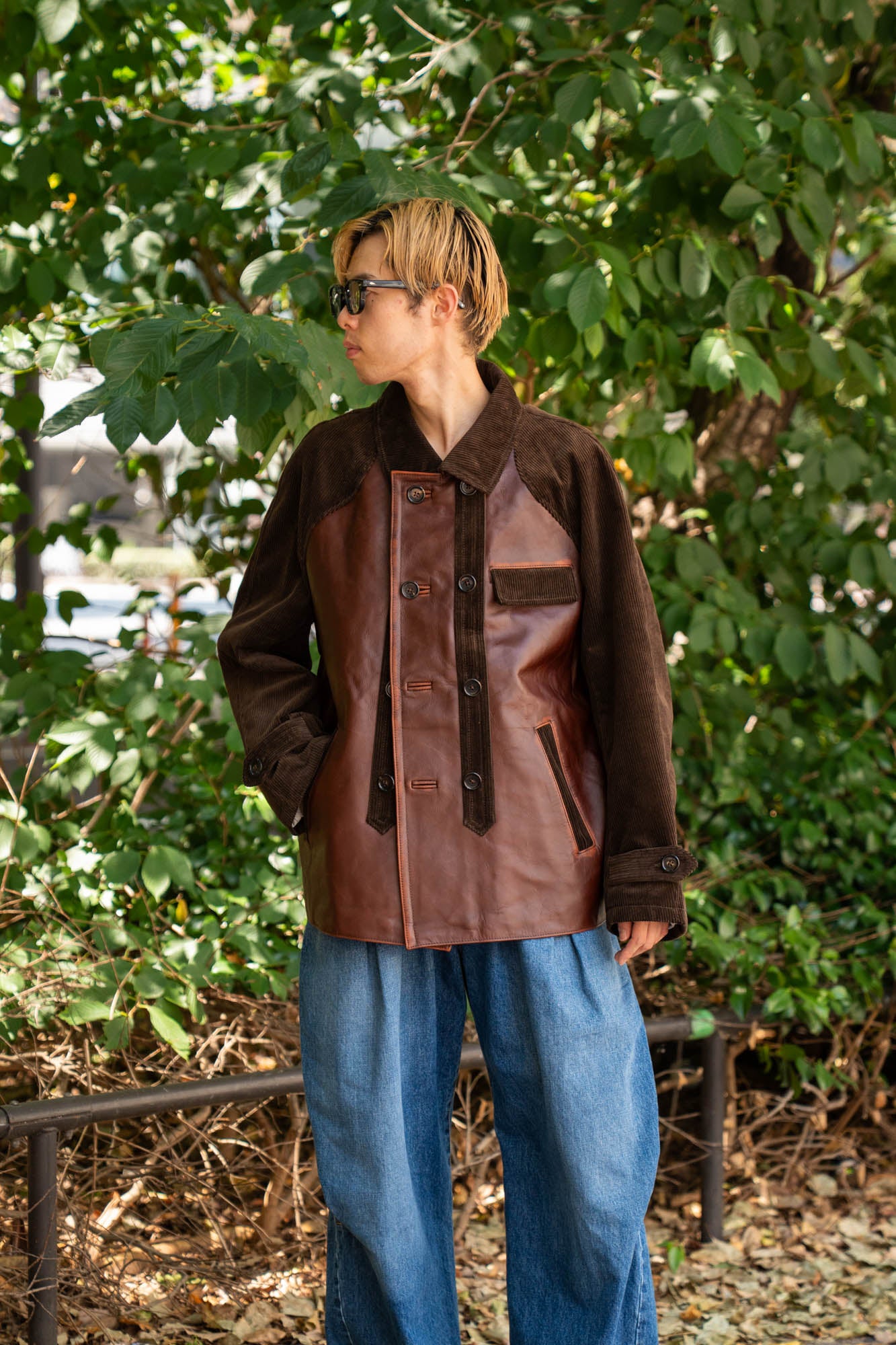 Combination leather jacket