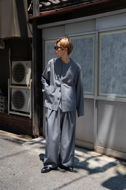 No-collar wool gabardine jacket