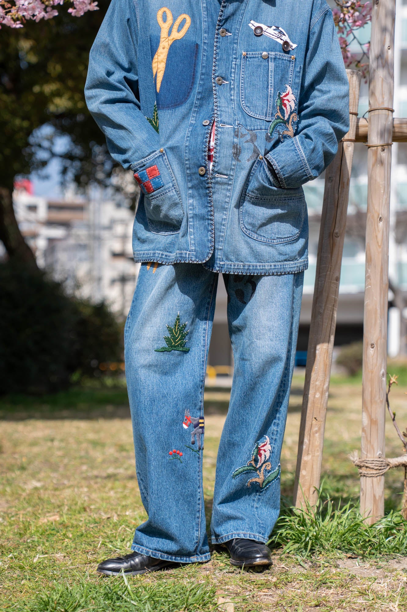 Hand-Embroidered Denim Pants