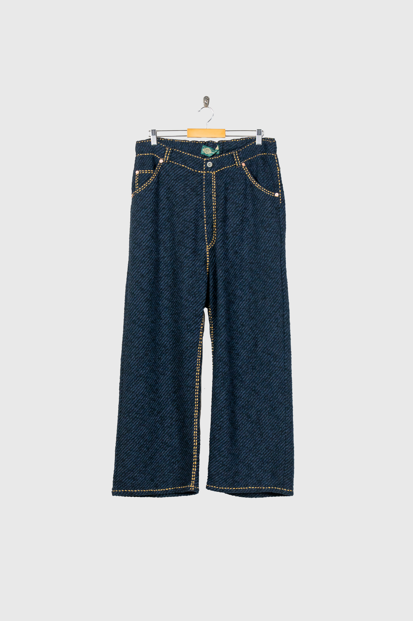Hand Stitched Rigid Denim Knit Pants