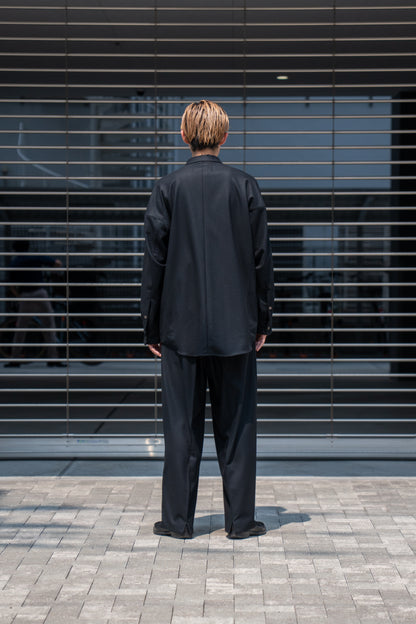 WIDE TROUSER WITH RIBBED WAISTBAND IN WOOL FLANNEL