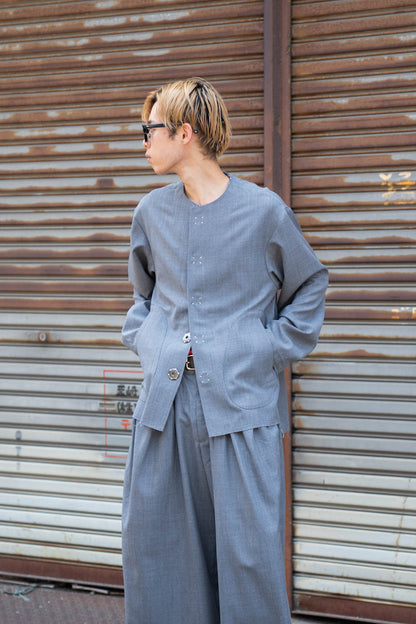 No-collar wool gabardine jacket