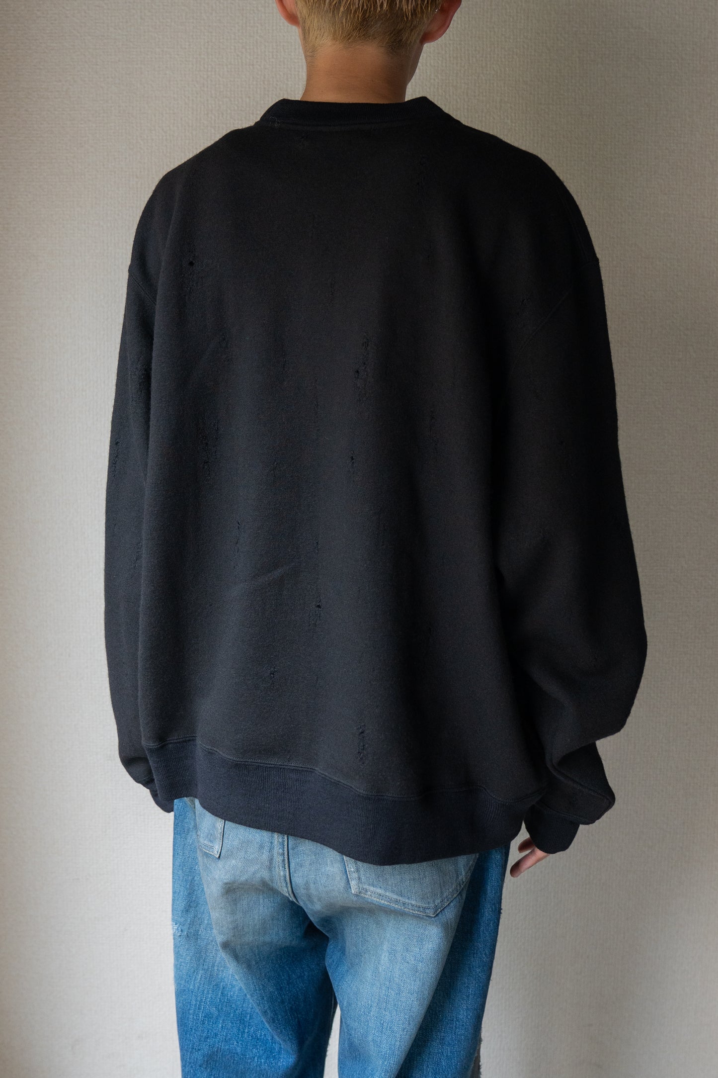 Damage jacquard terry crew neck sweater