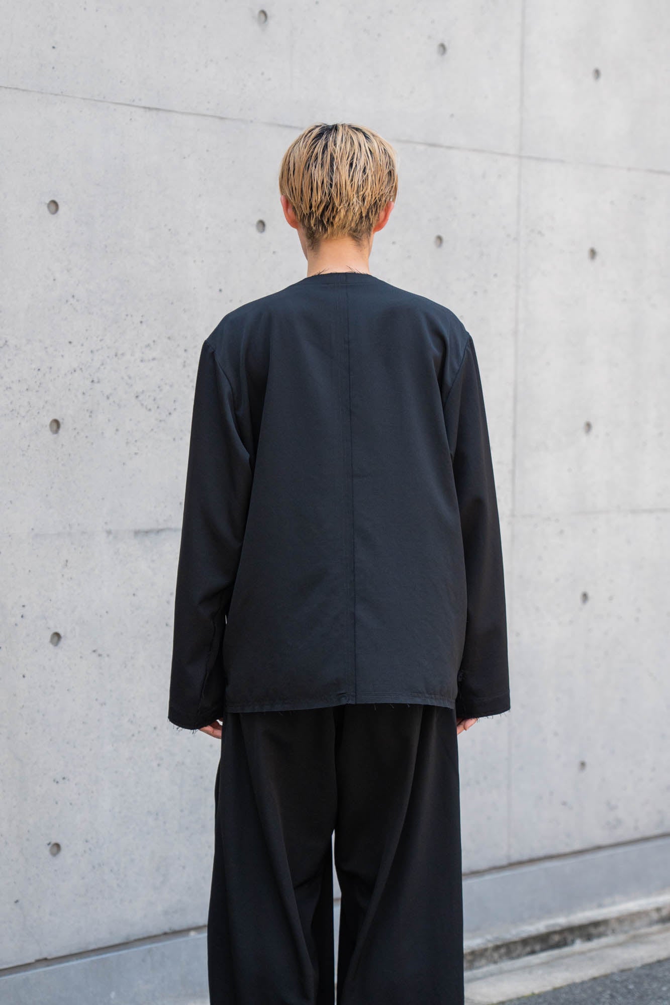 No-collar wool gabardine jacket