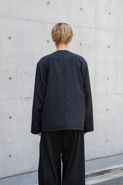 No-collar wool gabardine jacket