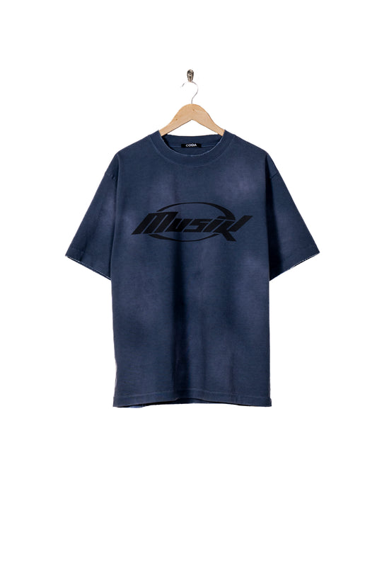 WASHED DISTRESSED AGING MUSIK PRINTED SHORT SLEEVE T-SHIRT