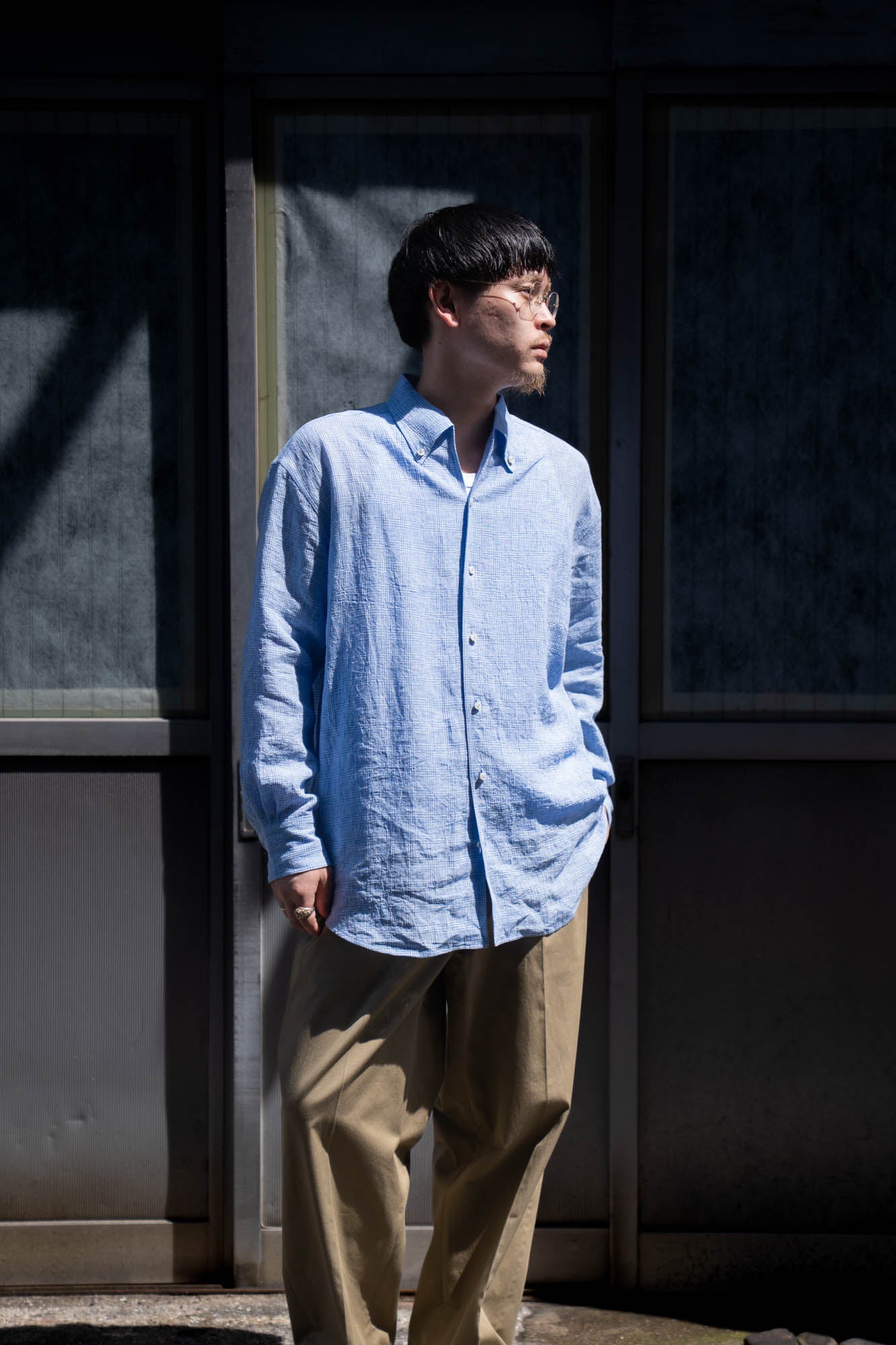 water twisted linen glen check shirt