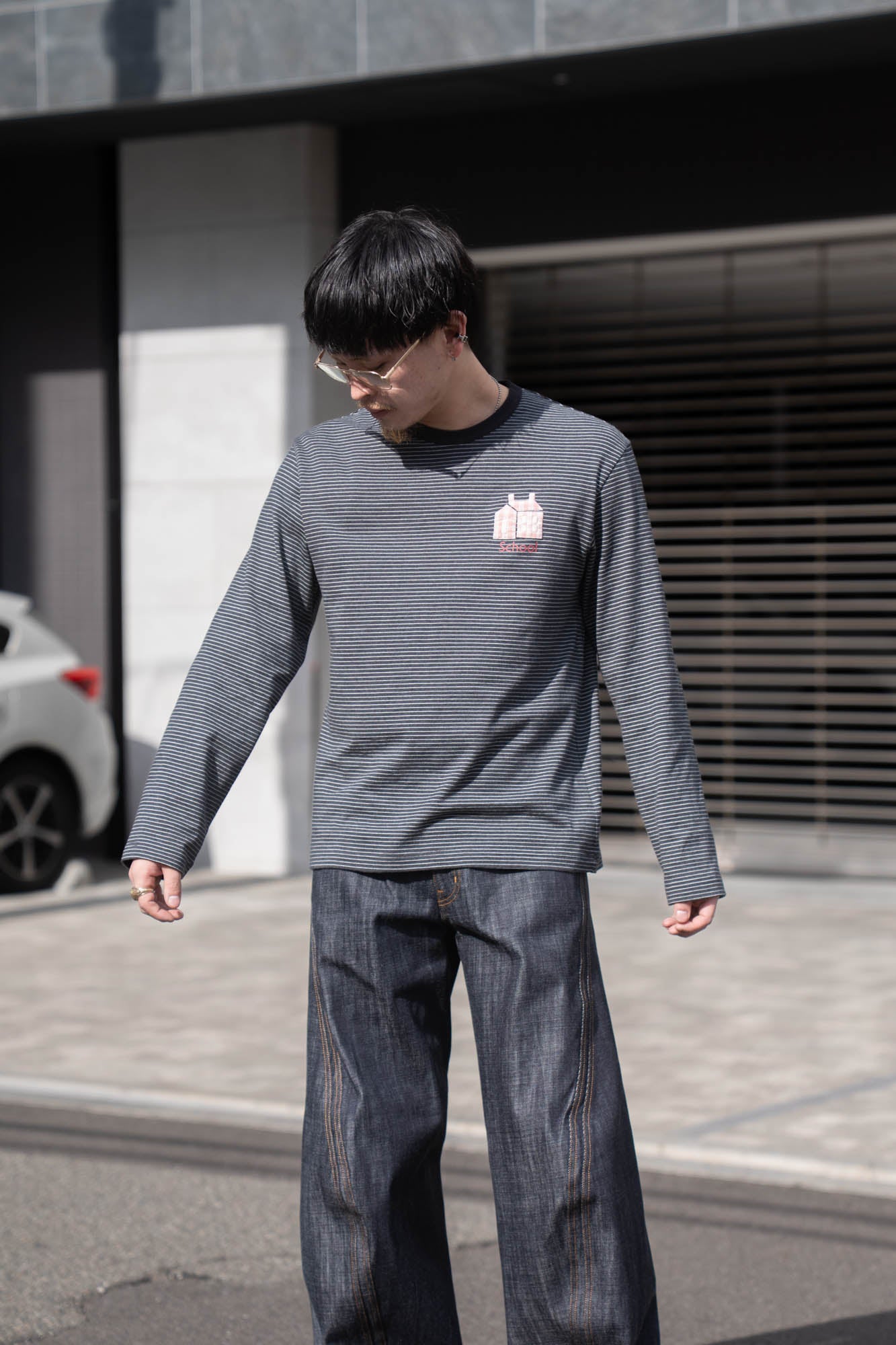 Hand-Embroidered Stripe Long Sleeve T-Shirt