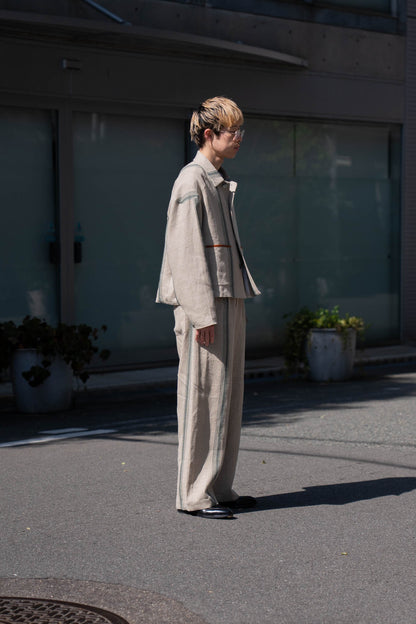 FLLOWER SAK LINEN STRIPE EASY PANTS