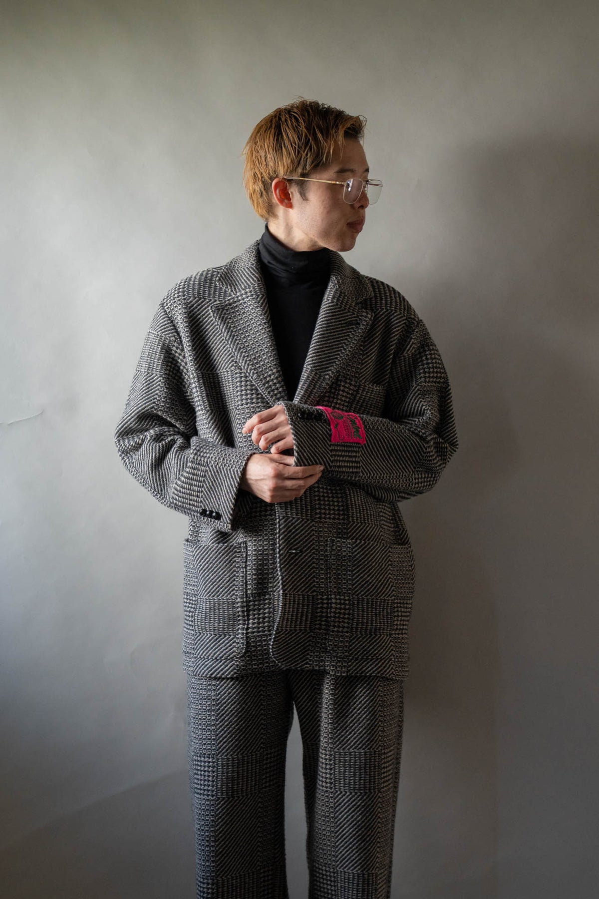 Knitted Tweed Check Tailored Jacket