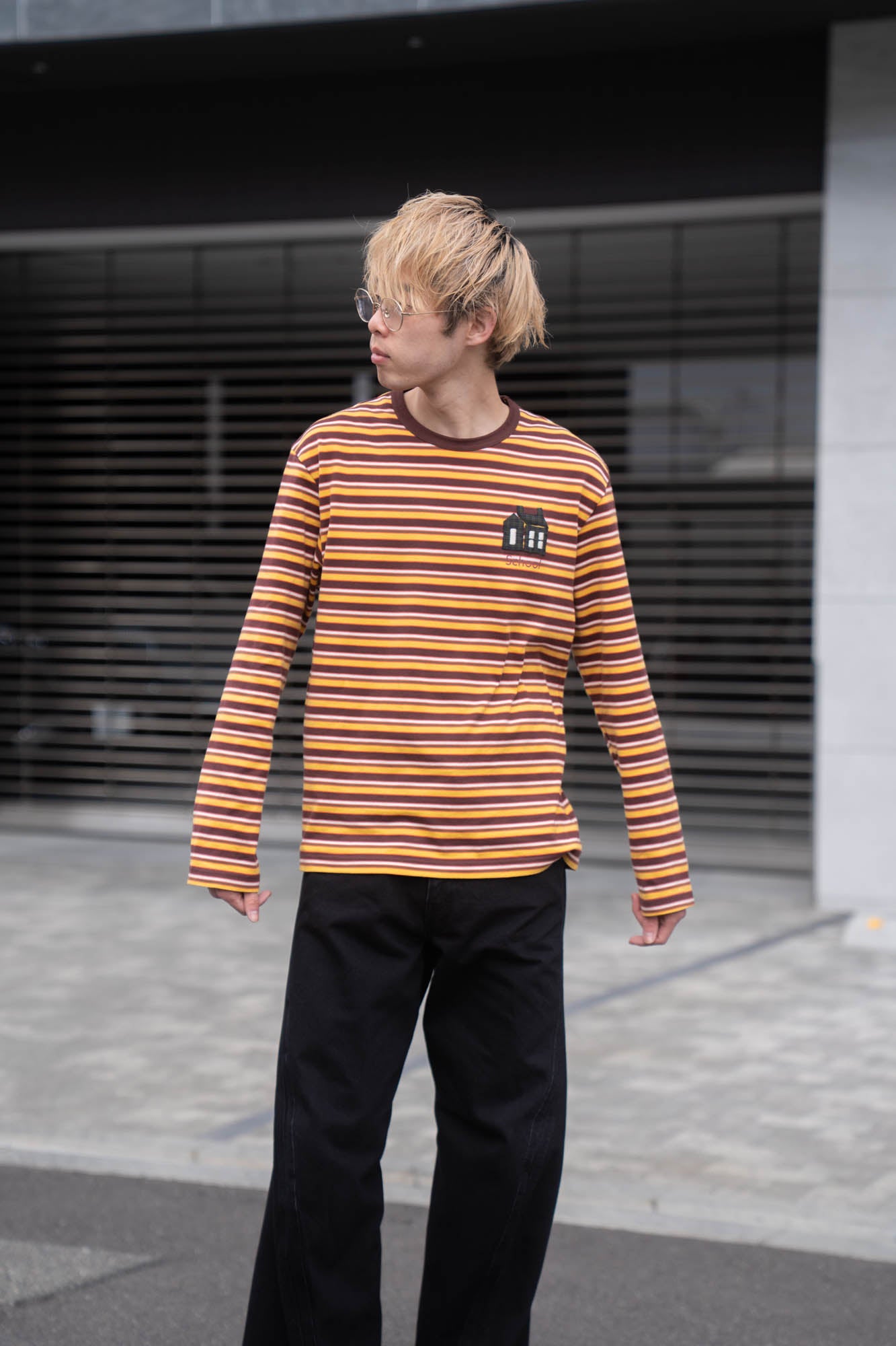 Hand-Embroidered Stripe Long Sleeve T-Shirt