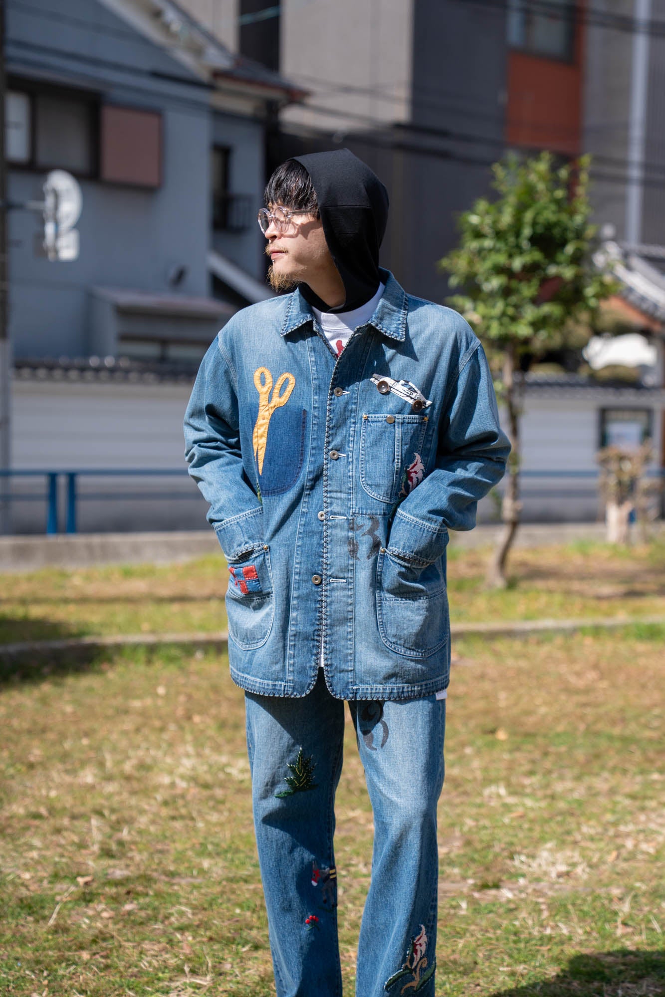 Hand-Embroidered Denim Coverall – sign | サイン