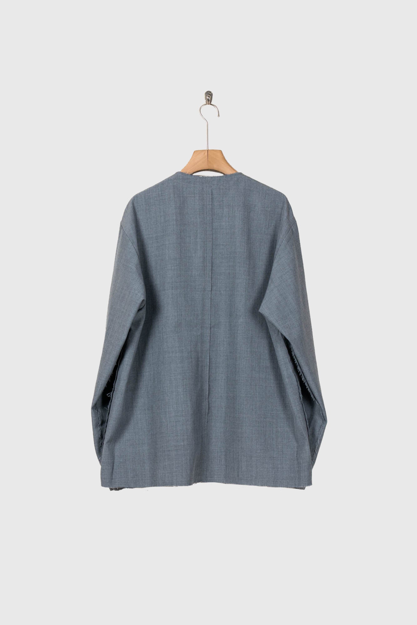No-collar wool gabardine jacket