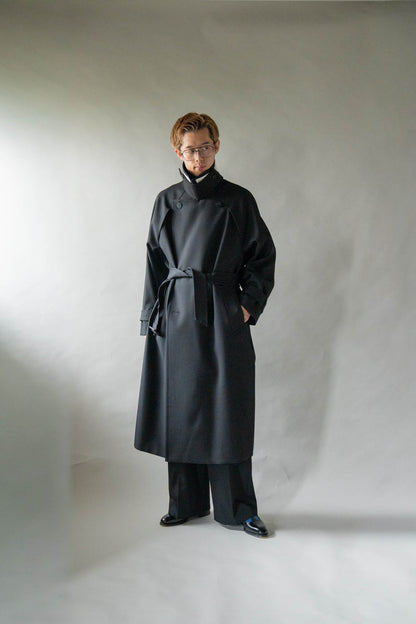 Wool Gabardine Trench Coat In Black