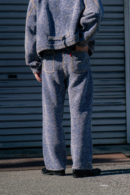 Hand-Stitched Damaged Denim Knit Pants 