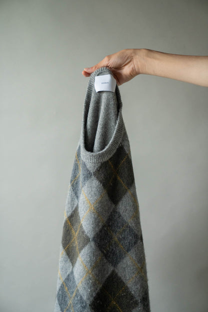 FINE WOOL ARGYLE KNIT CREW NECK LS(ST.1649)