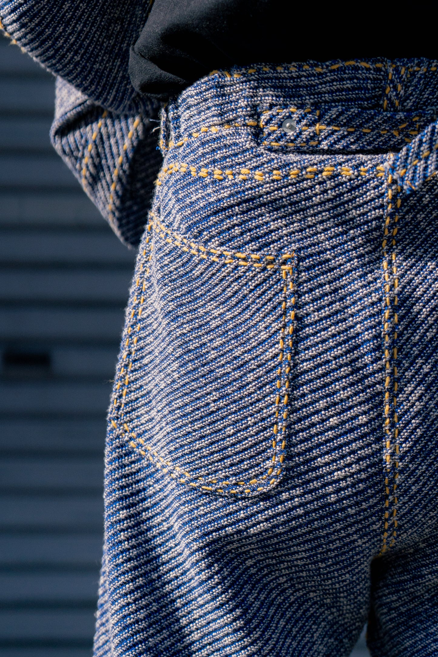 Hand-Stitched Damaged Denim Knit Pants 