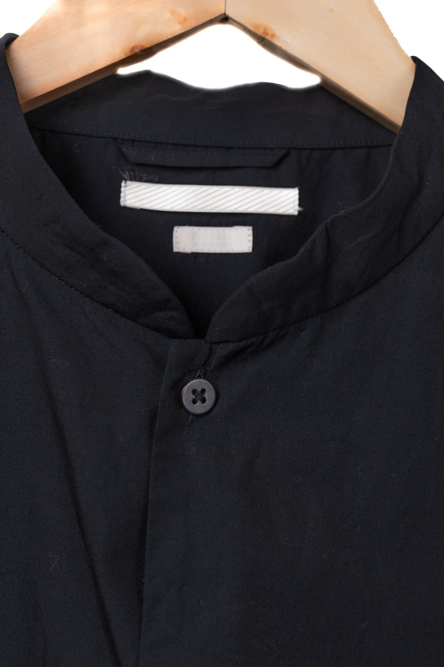 Chambray Stand-collar Cuffless Shirt