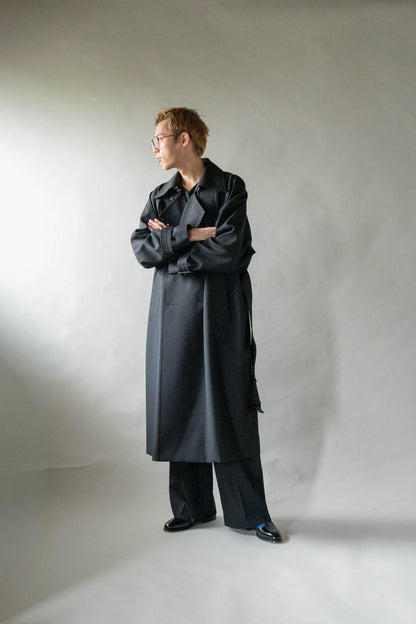 Wool Gabardine Trench Coat In Black
