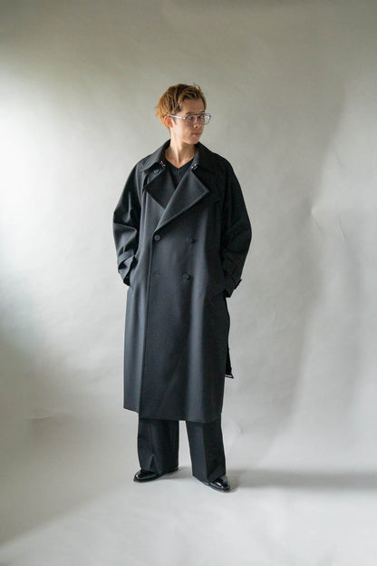 Wool Gabardine Trench Coat In Black