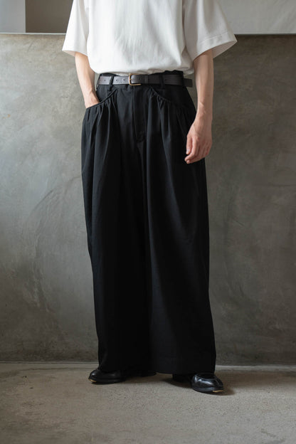 Gather-detail wool gabardine pants