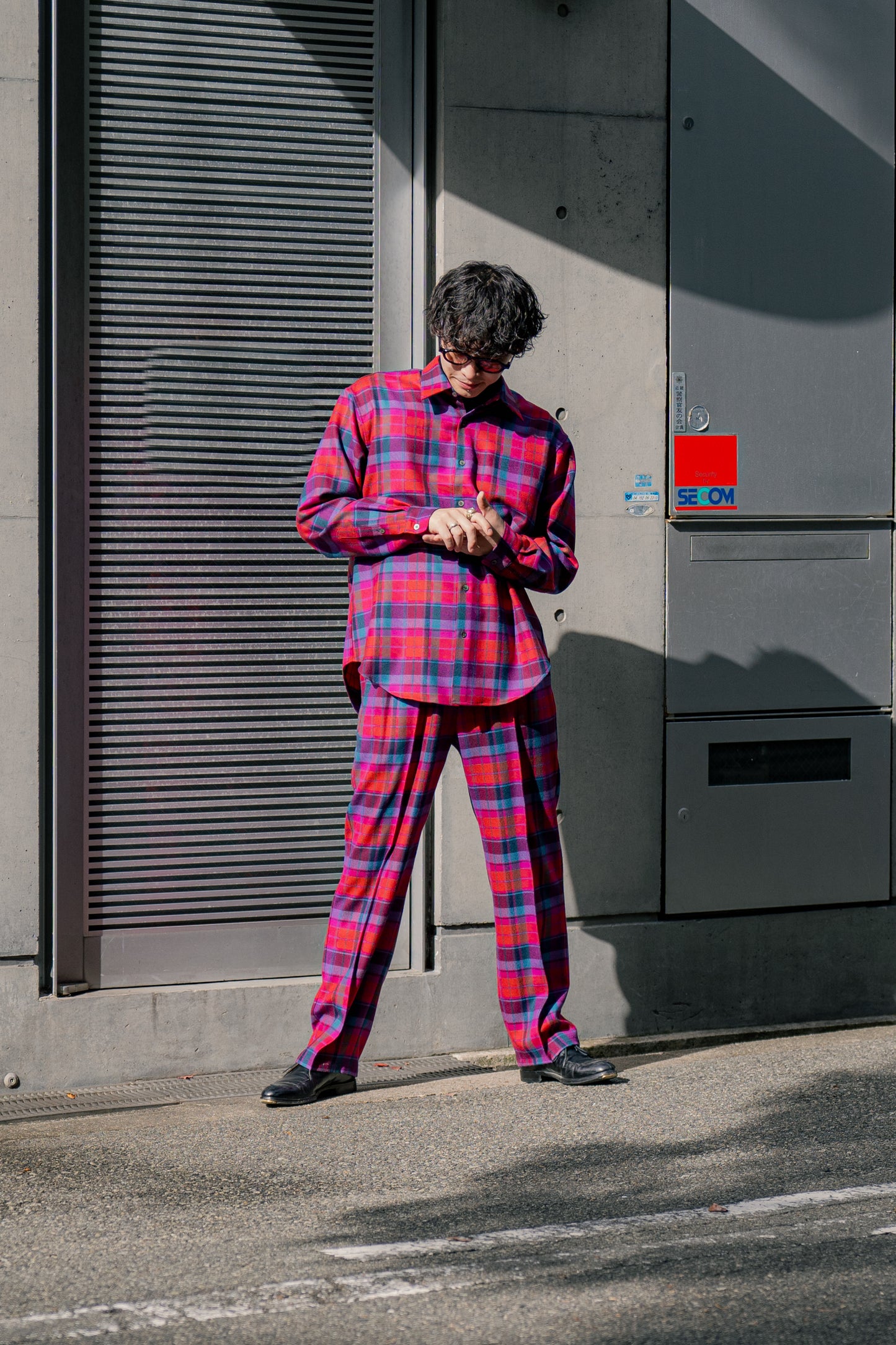 Wool Check Pin Tuck Easy Trouser