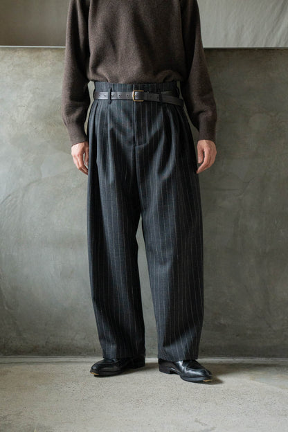 5 Tuck Trouser in Wool Pinstripe