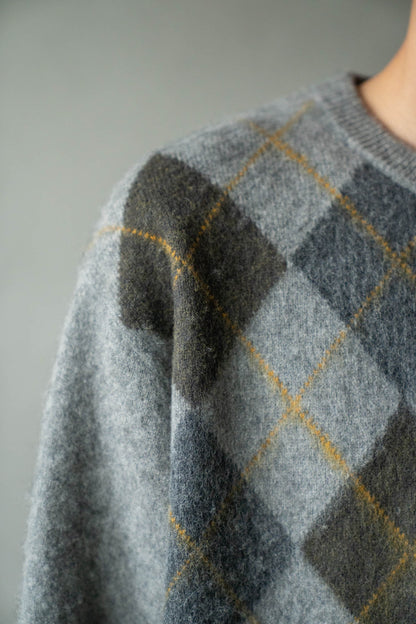 FINE WOOL ARGYLE KNIT CREW NECK LS(ST.1649)