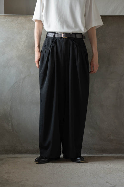 Gather-detail wool gabardine pants