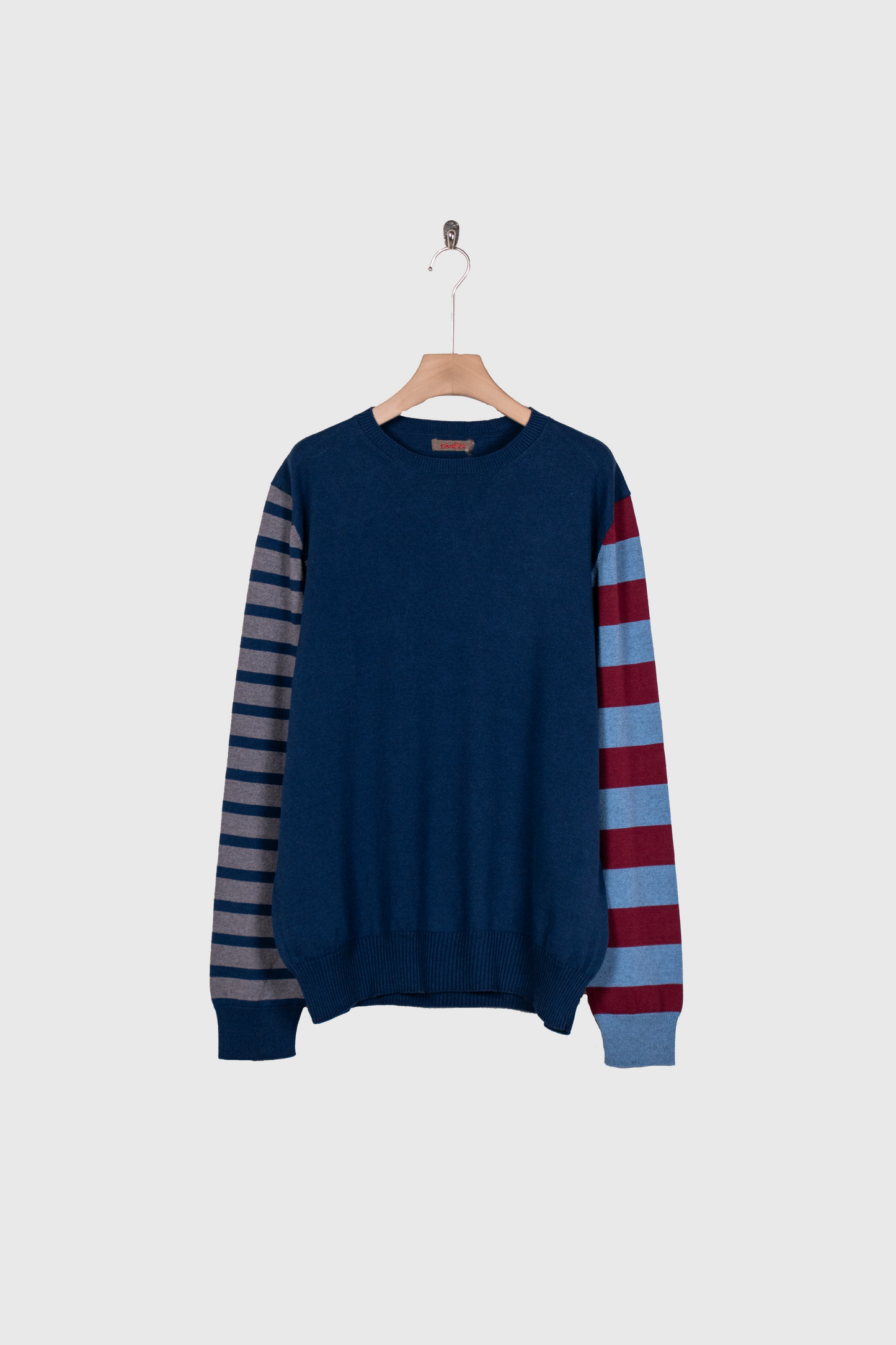 COTTON CASHMERE BORDER SLEEVE SWEATER