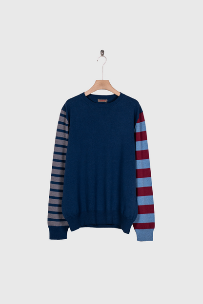 COTTON CASHMERE BORDER SLEEVE SWEATER