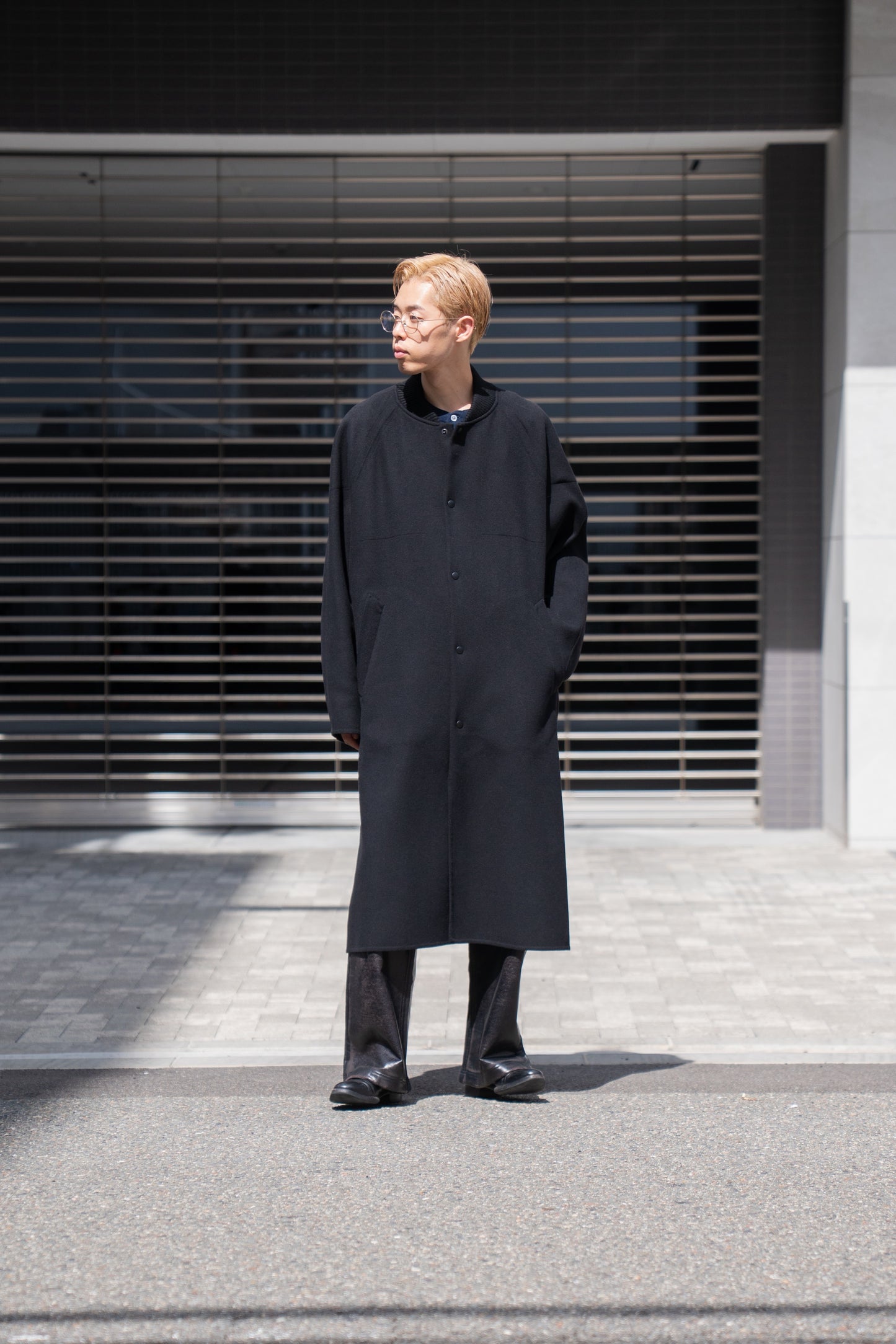 Wool melton double face rever stadium coat