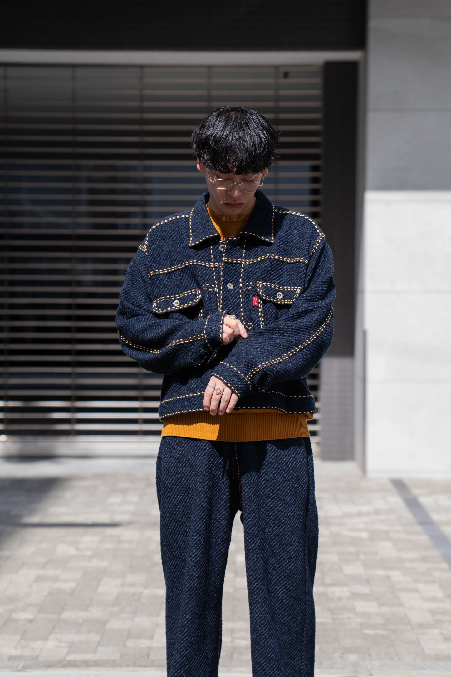 Hand Stitched Rigid Denim Knit Jacket
