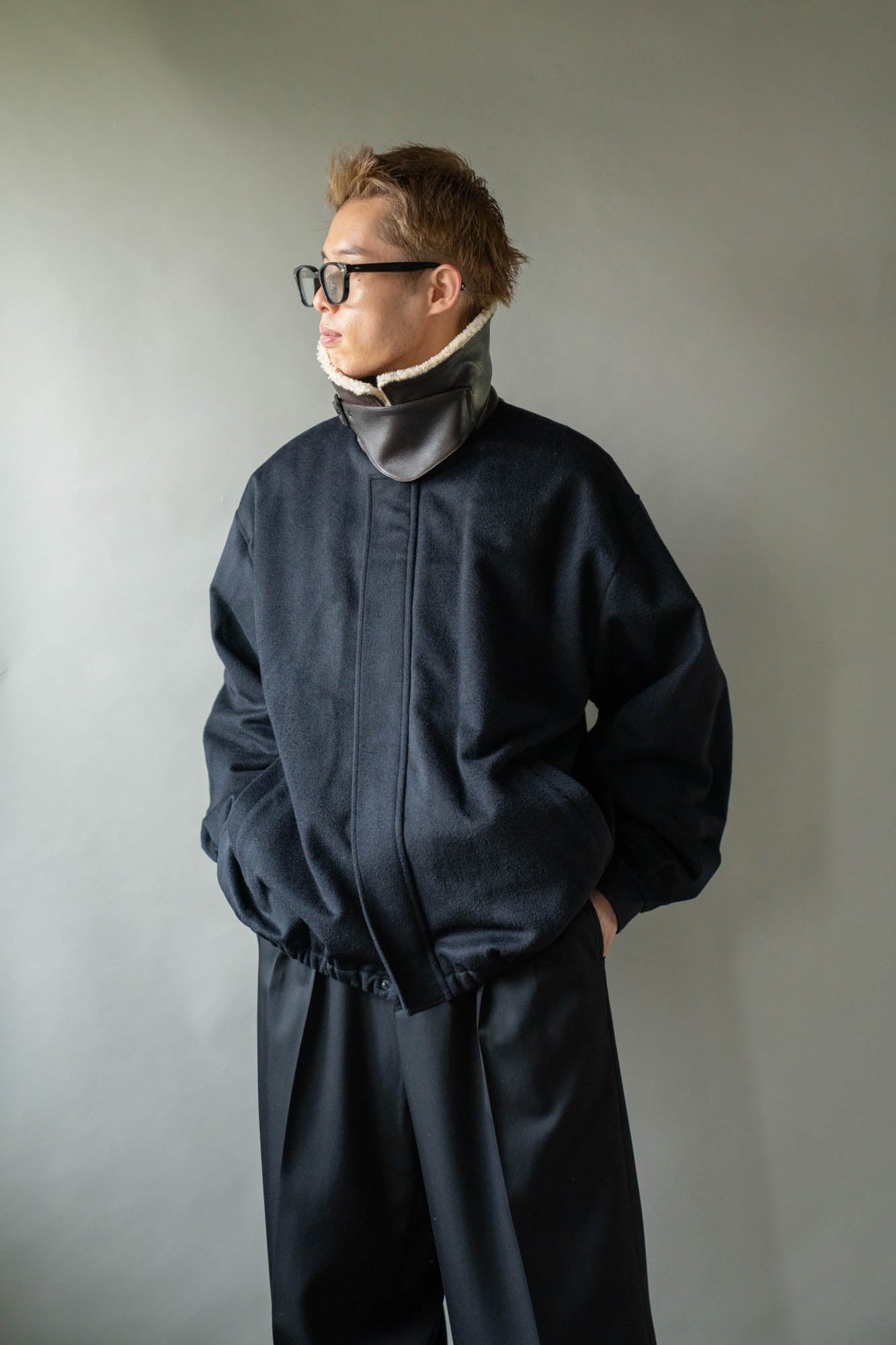 MOUTON COLLAR WOOL CASHMERE PADDED JACKET(ST.1546)