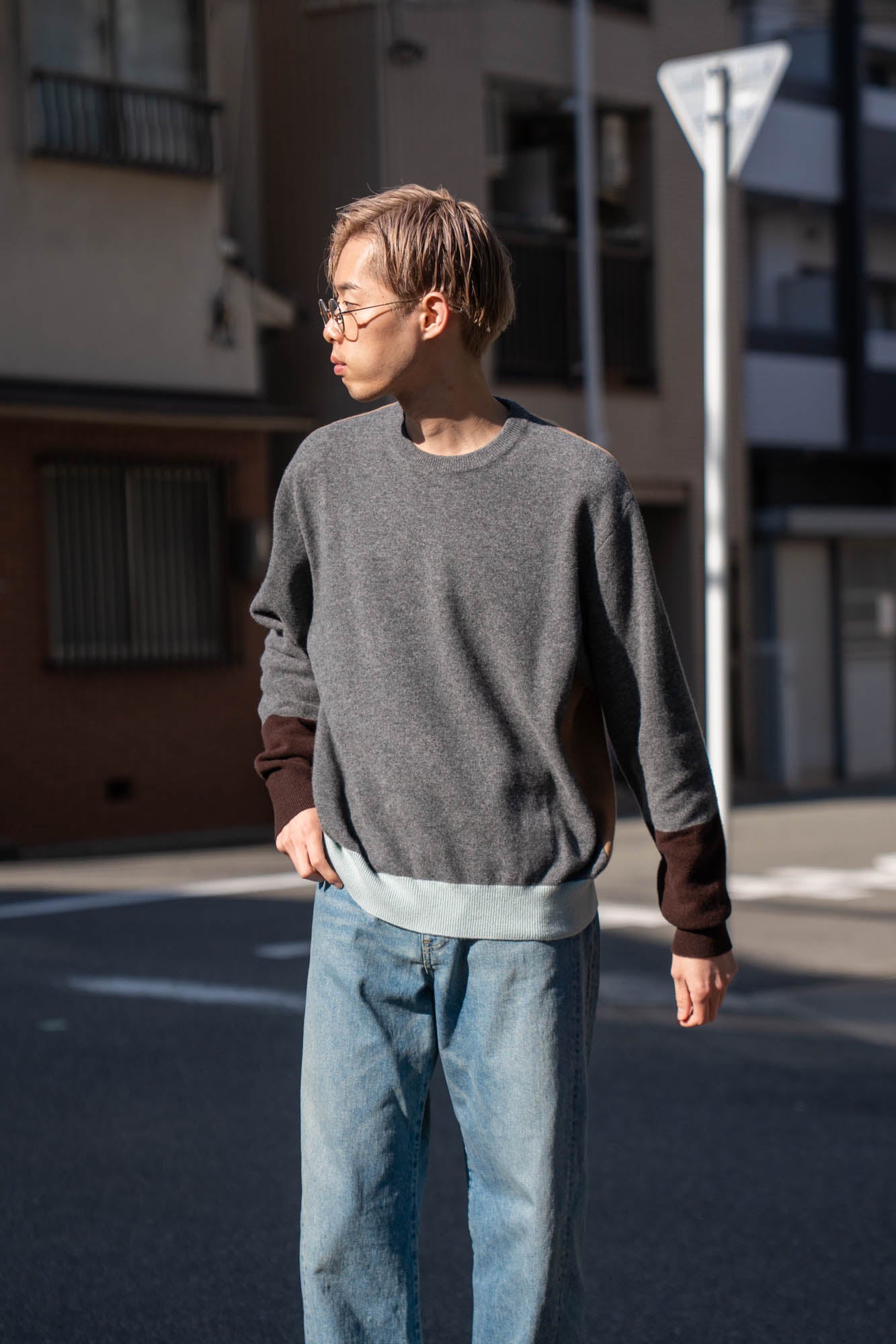 EXTRA FINE WOOL KNIT COLOR BLOCK LS(ST.1479)