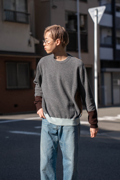 EXTRA FINE WOOL KNIT COLOR BLOCK LS(ST.1479)