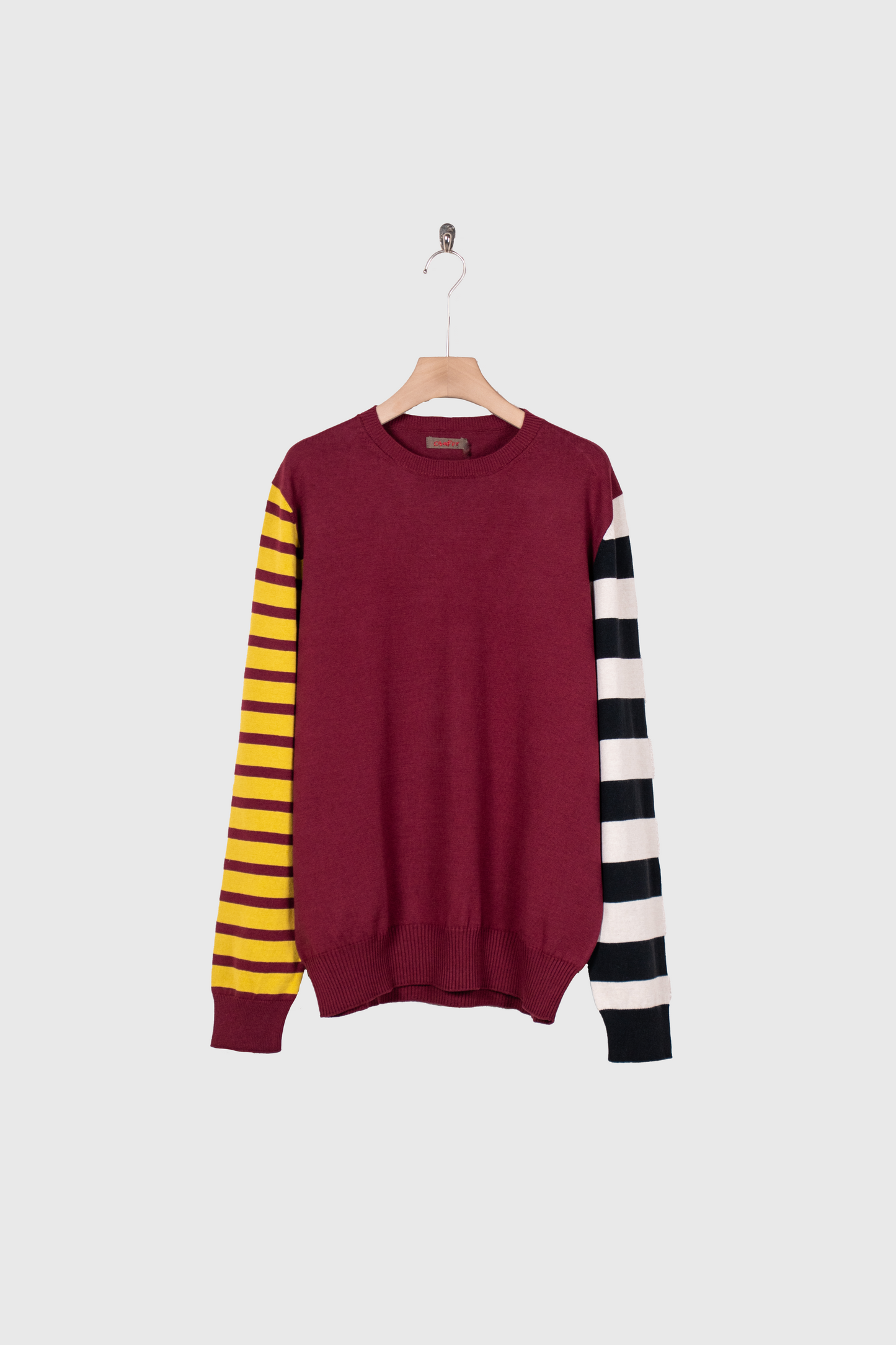 COTTON CASHMERE BORDER SLEEVE SWEATER