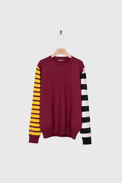 COTTON CASHMERE BORDER SLEEVE SWEATER
