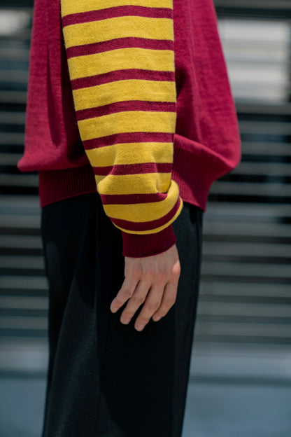 COTTON CASHMERE BORDER SLEEVE SWEATER