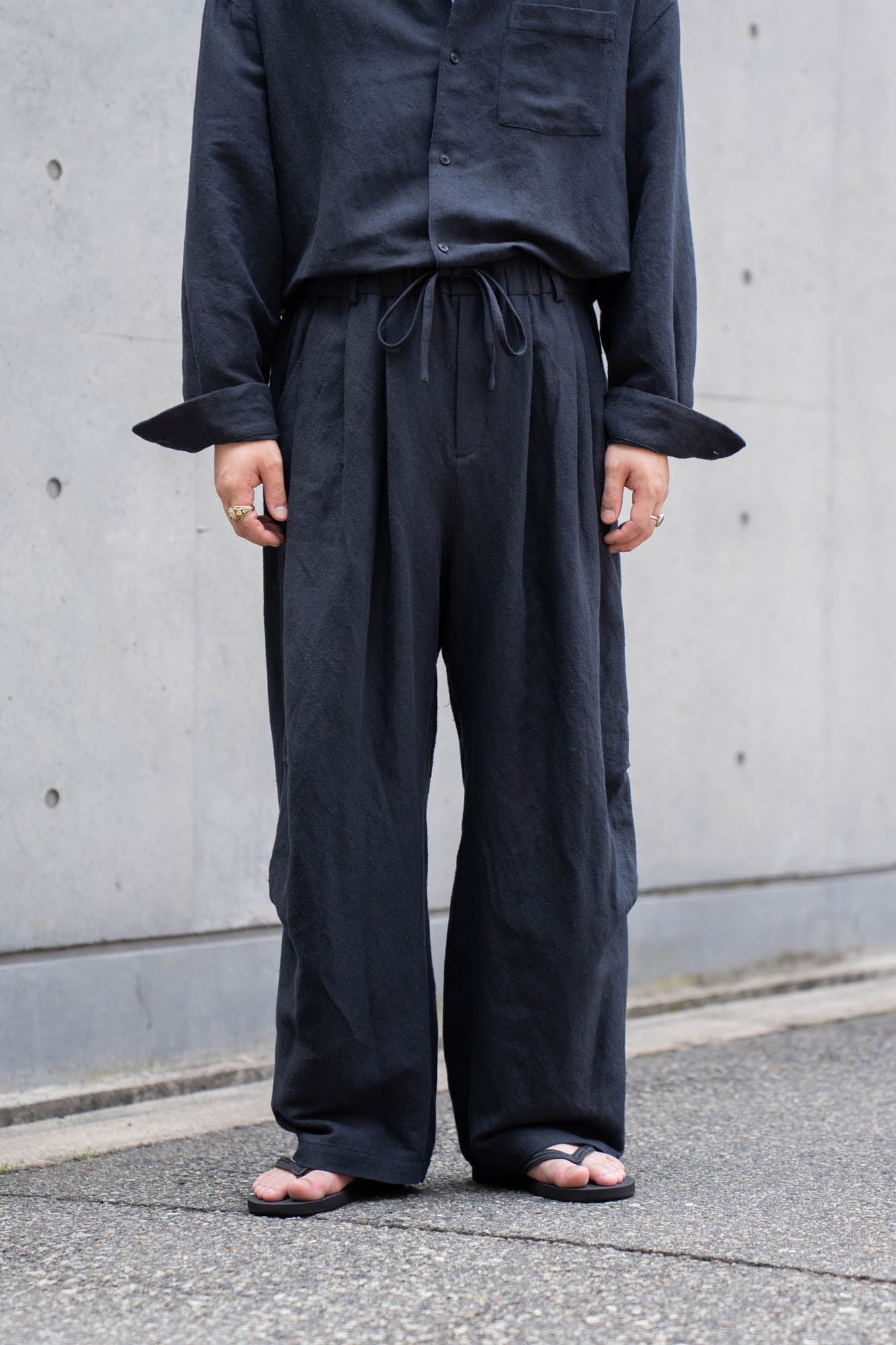 Linen Silk Wide Knee Tuck Pants