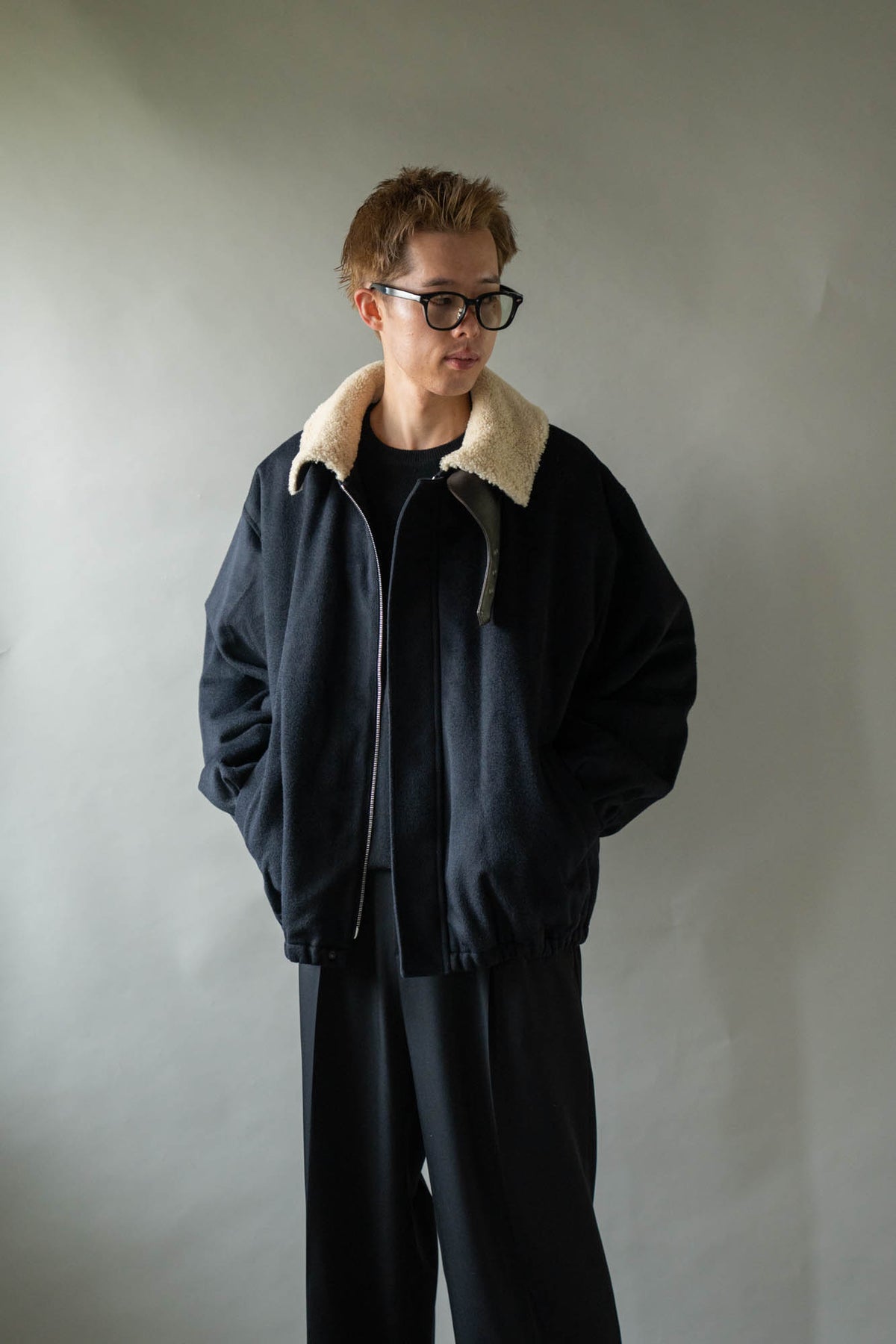 MOUTON COLLAR WOOL CASHMERE PADDED JACKET(ST.1546)