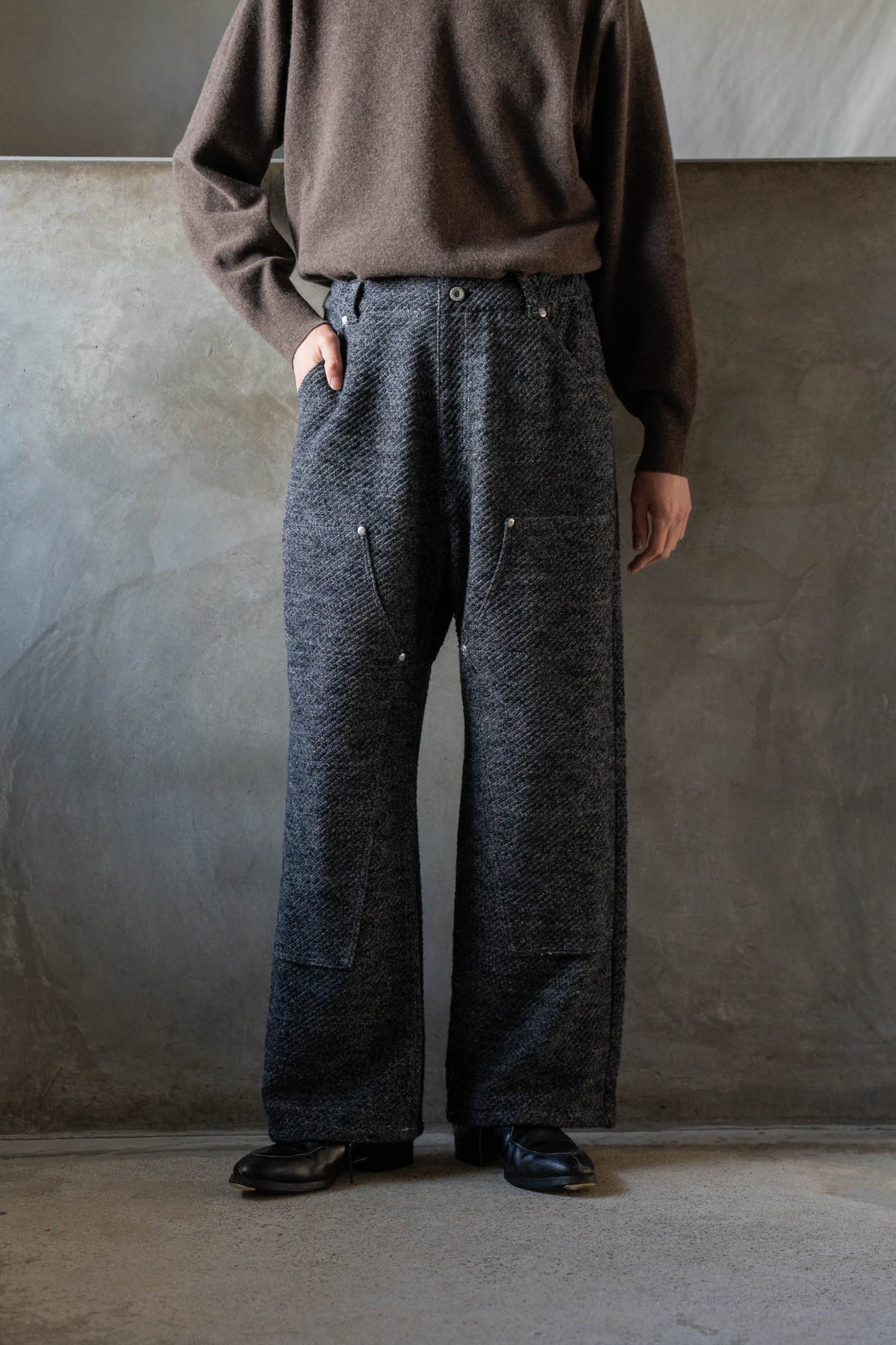 Hand Stitched Rigid Denim Knit Pants