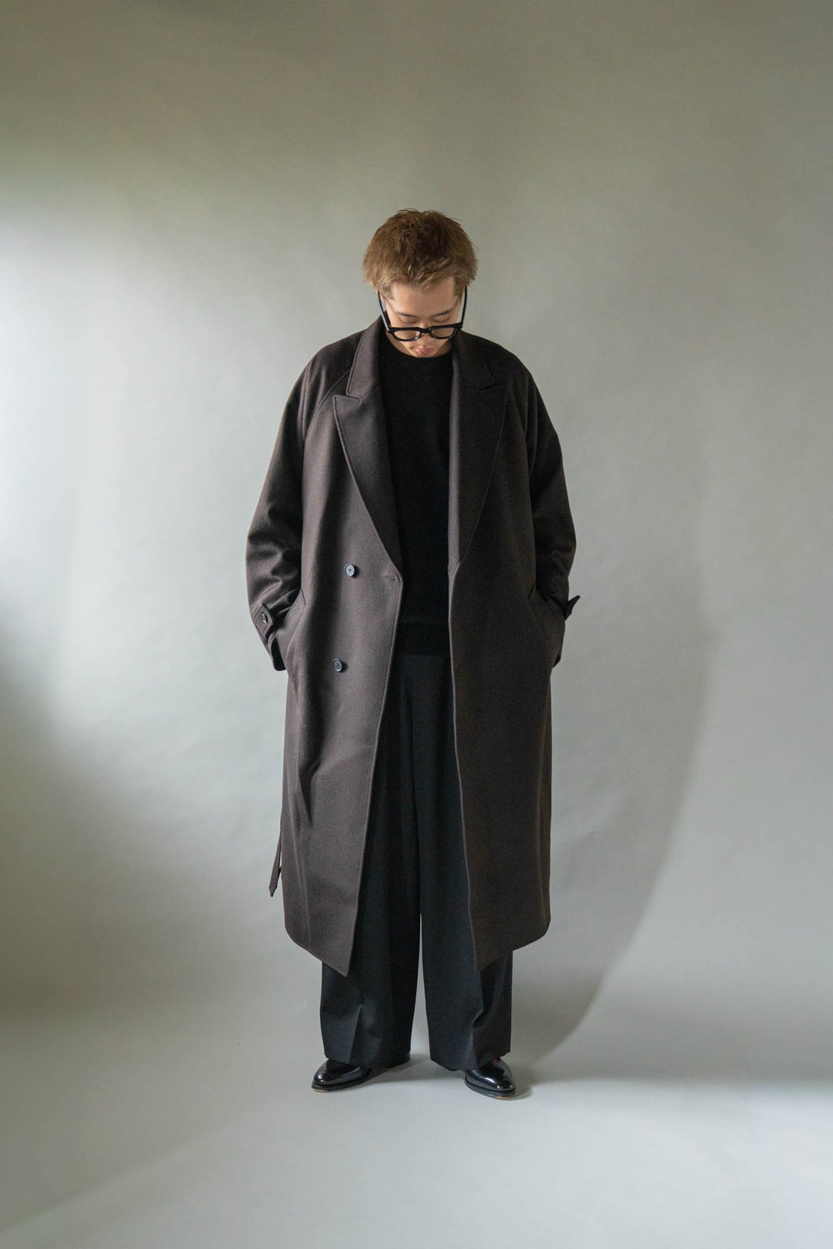 WOOL CASHMERE OVERSIZED PEAK LAPEL CHESTER COAT(ST.1533)