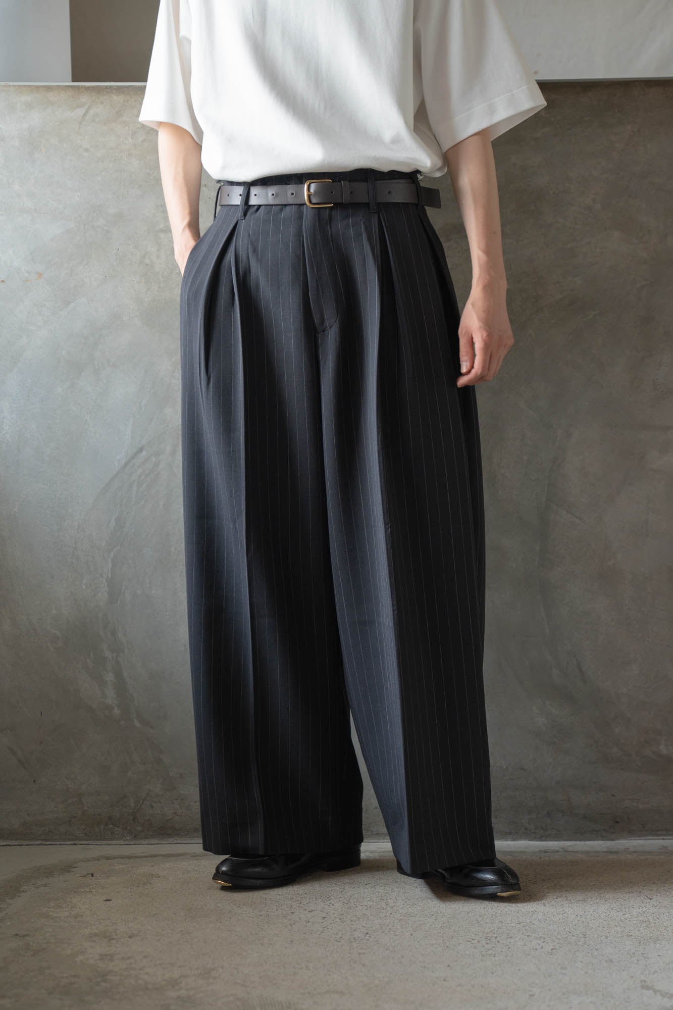 Pleats bonded wool pants